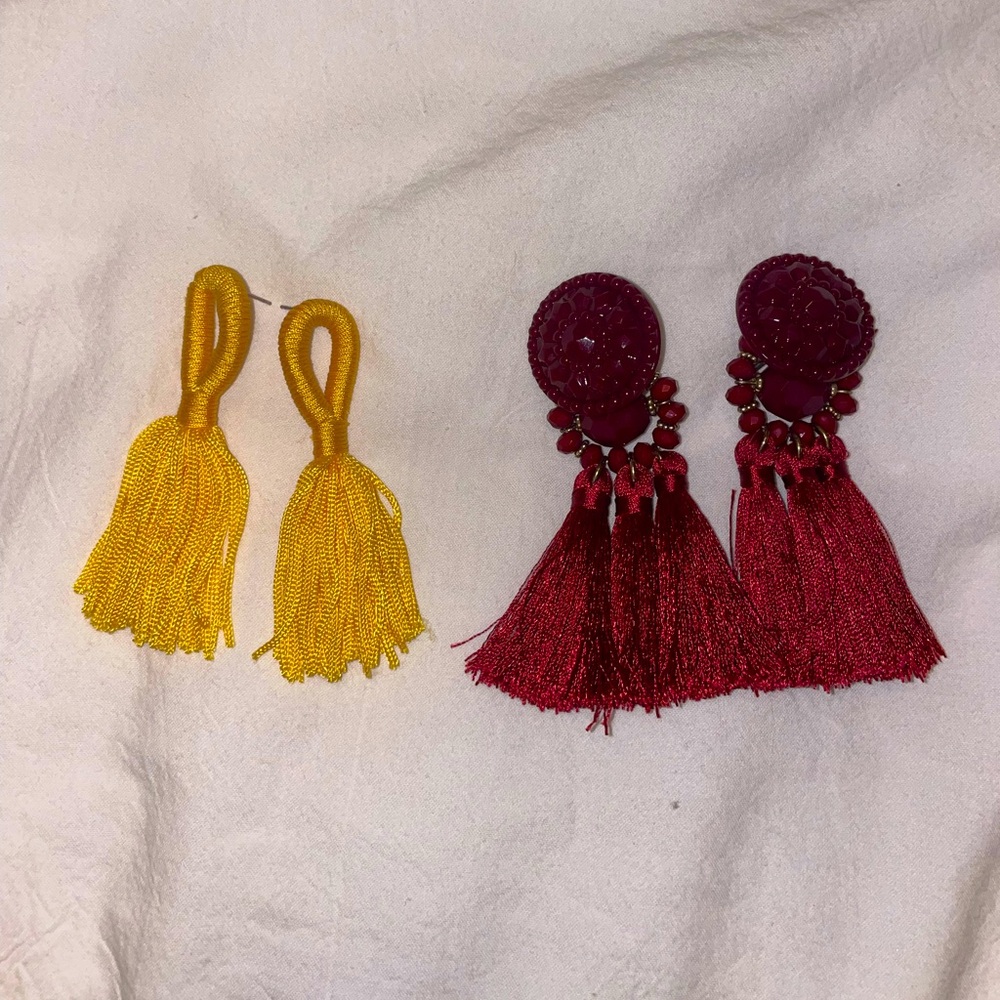 Yellow and Burgundy Statement Earrings
